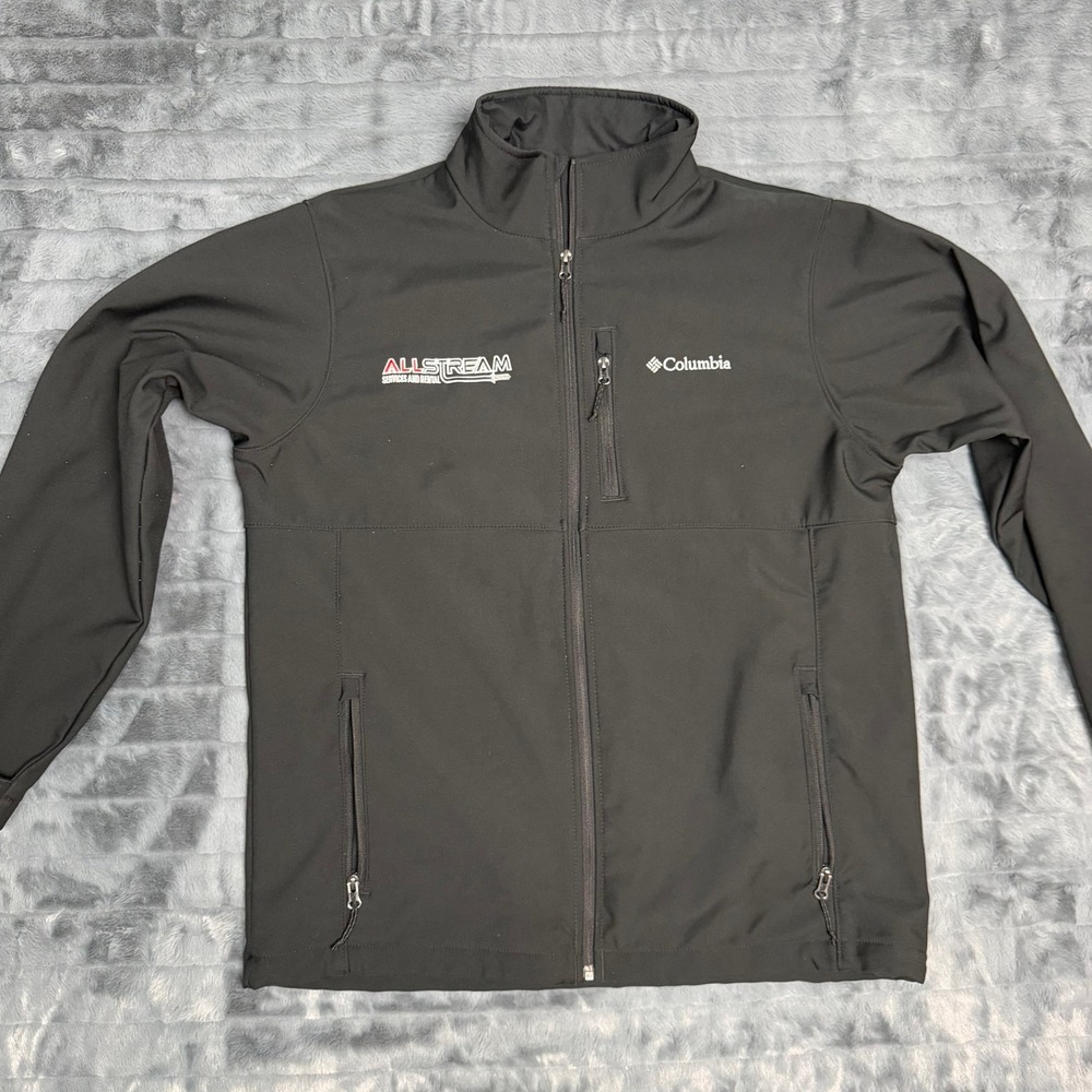 Columbia Mens Black Softshell Full Zip Jacket Allstream Logo Size L Large